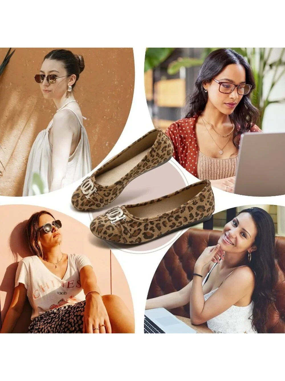 Women's Leopard Comfortable Slip on Round Toe Casual Ballet Shoe for Walking